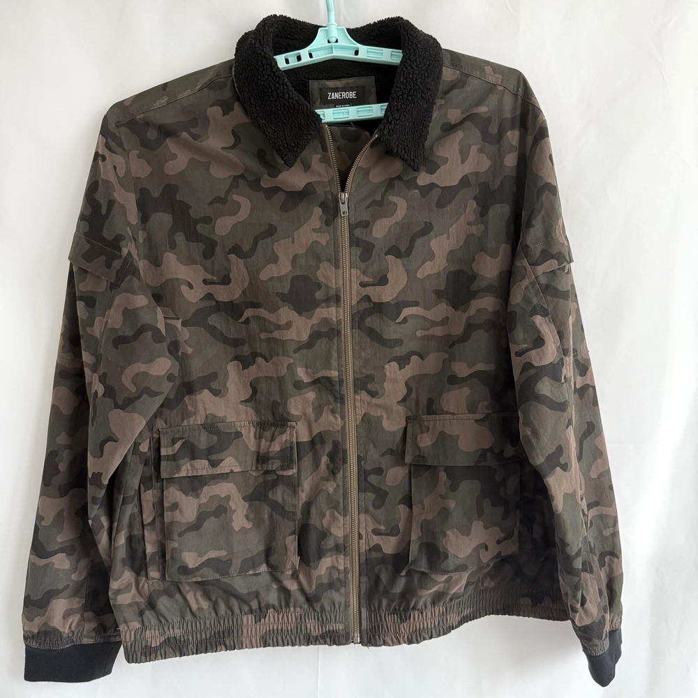 Zanerobe Camo Jacket With Black Shearling Size XXL Lining Zip Up